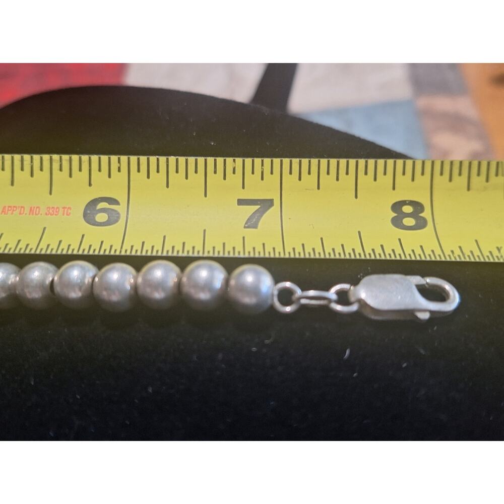 Italy 925 Sterling Silver 6mm Hollow Bead Bracelet 7.5" Estate Find! - Picture 6 of 6